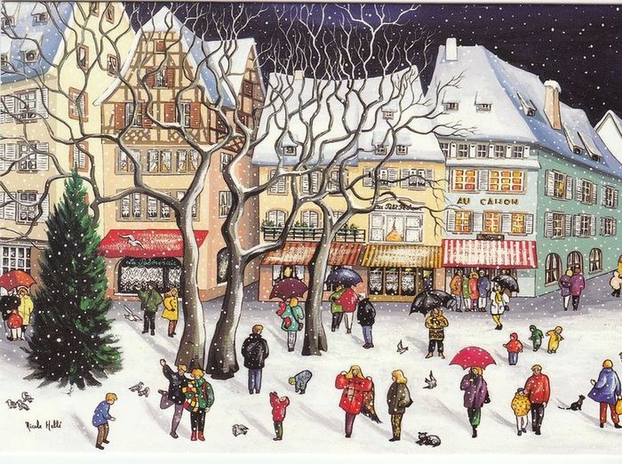 z vendido POSTAL FELICITACION NAVIDAD NUEVA UNICEF PAISAJE NAVIDEÑO NICOLE HELLE LA PLACE DU CORBEAU STRASBOURG FRANCIA